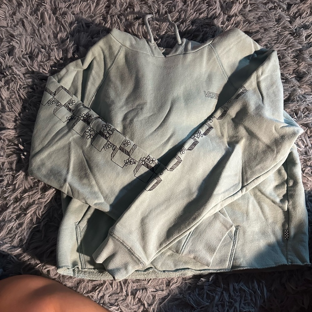 Cropped vans hoodie minty blue color, cute detail on sleeves